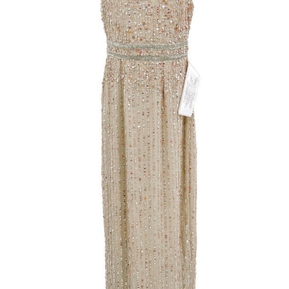Mac Duggal Sequin High Neck Sleeveless Column Dress Gown Gold Back Slit #6619954 - Picture 5 of 9